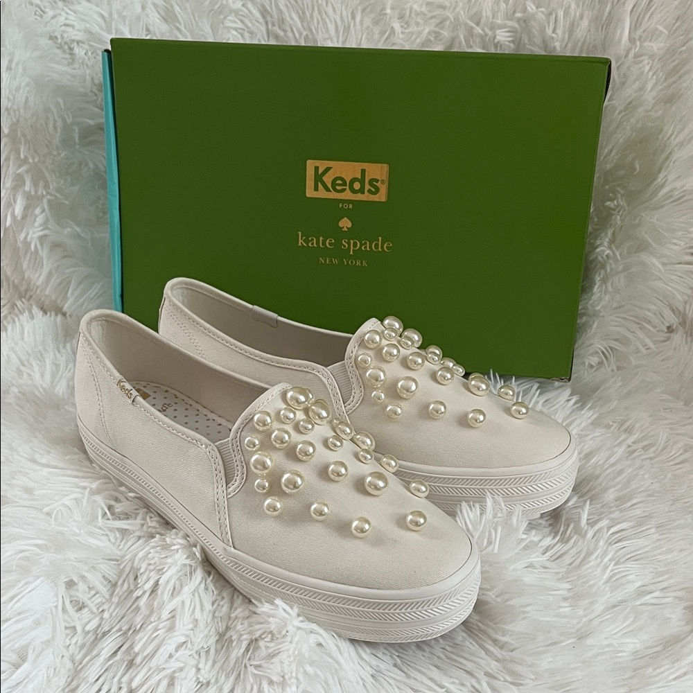 Kate Spade Keds Cream Sneakers with Pearl Details
